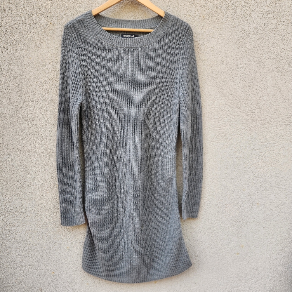 TOAD & CO Women's Sweater Dress Medium Gray Lambswool Ribbed Classic Minimalist